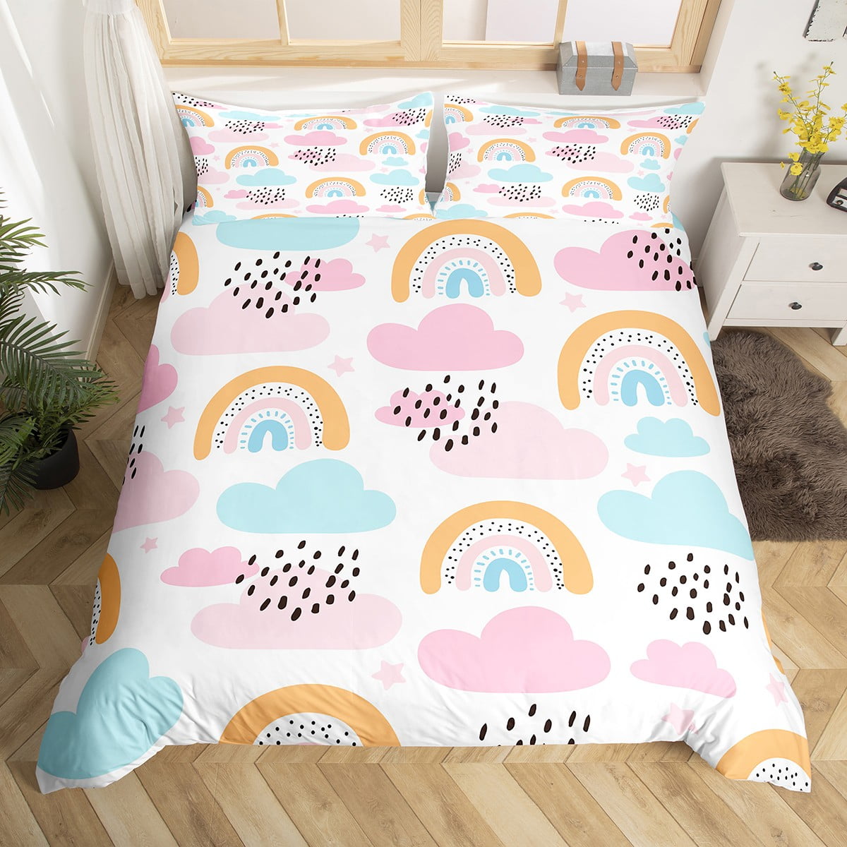 YST Kids Rainbow Bedding Set Twin for Girls Cute Cartoon Cloud Star Sun ...