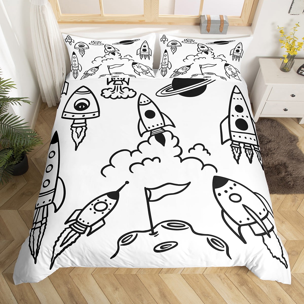 Microfiber Kids Bedding Beeweed Twin Size Kid Comforter Set – Space ...