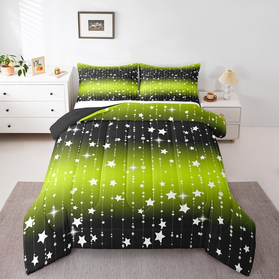 Space Star Glitter Bedding Set, Ombre Black Yellow Comforter Set Gradient Galaxy Bedding Comforter Sets Women Bedroom, Glitter Starry Sky Down Comforter, Queen Size