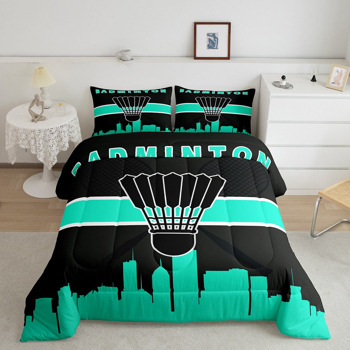YST Kids Sport Bedding Set King for Boys Badminton Comforter Set, Game