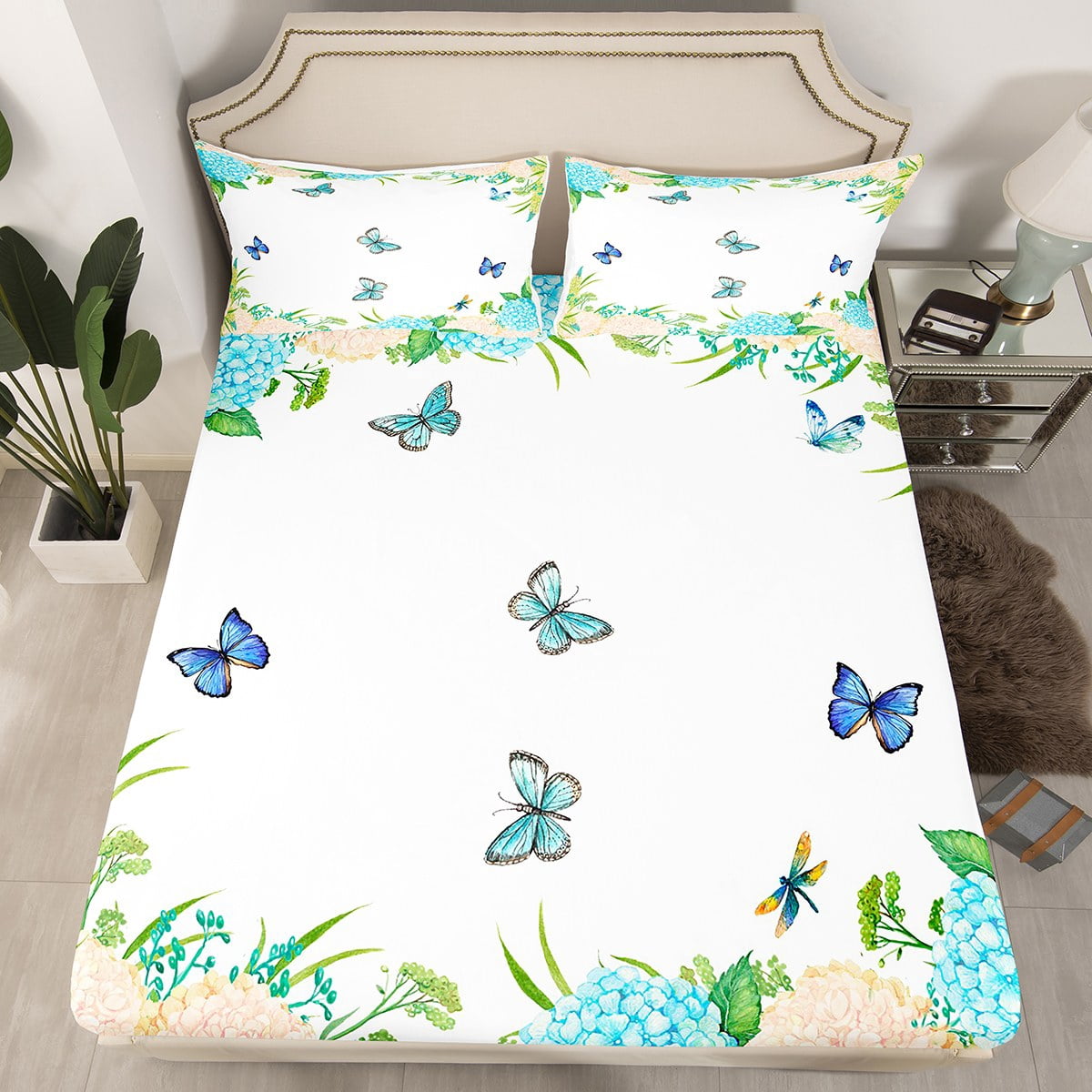 Spring Bed Sheets Chic Butterfly Fitted Sheet Queen Size, Dragonfly ...