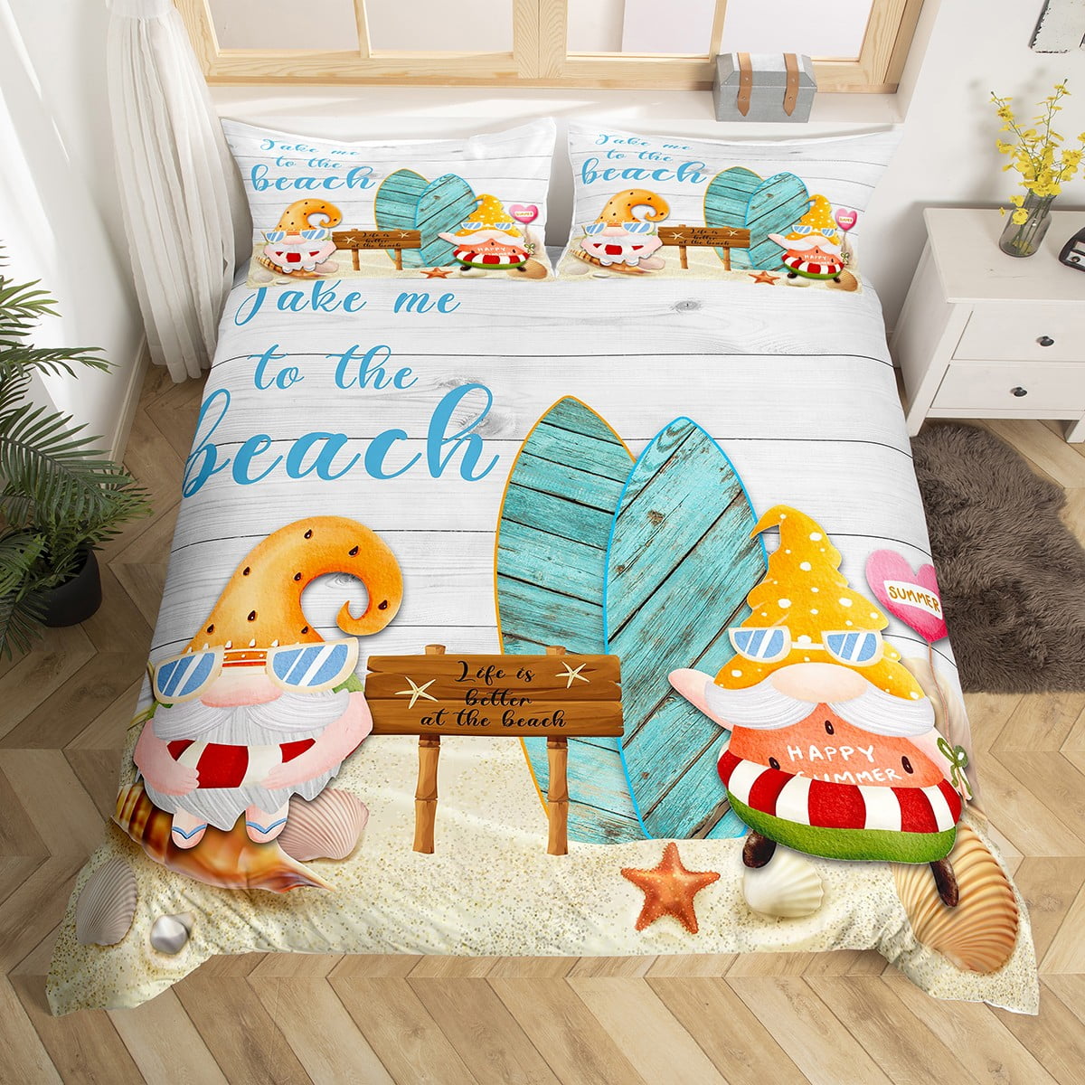 YST Kids Summer Beach Bedding Sets Twin Cute Gnome Comforter Cover for ...