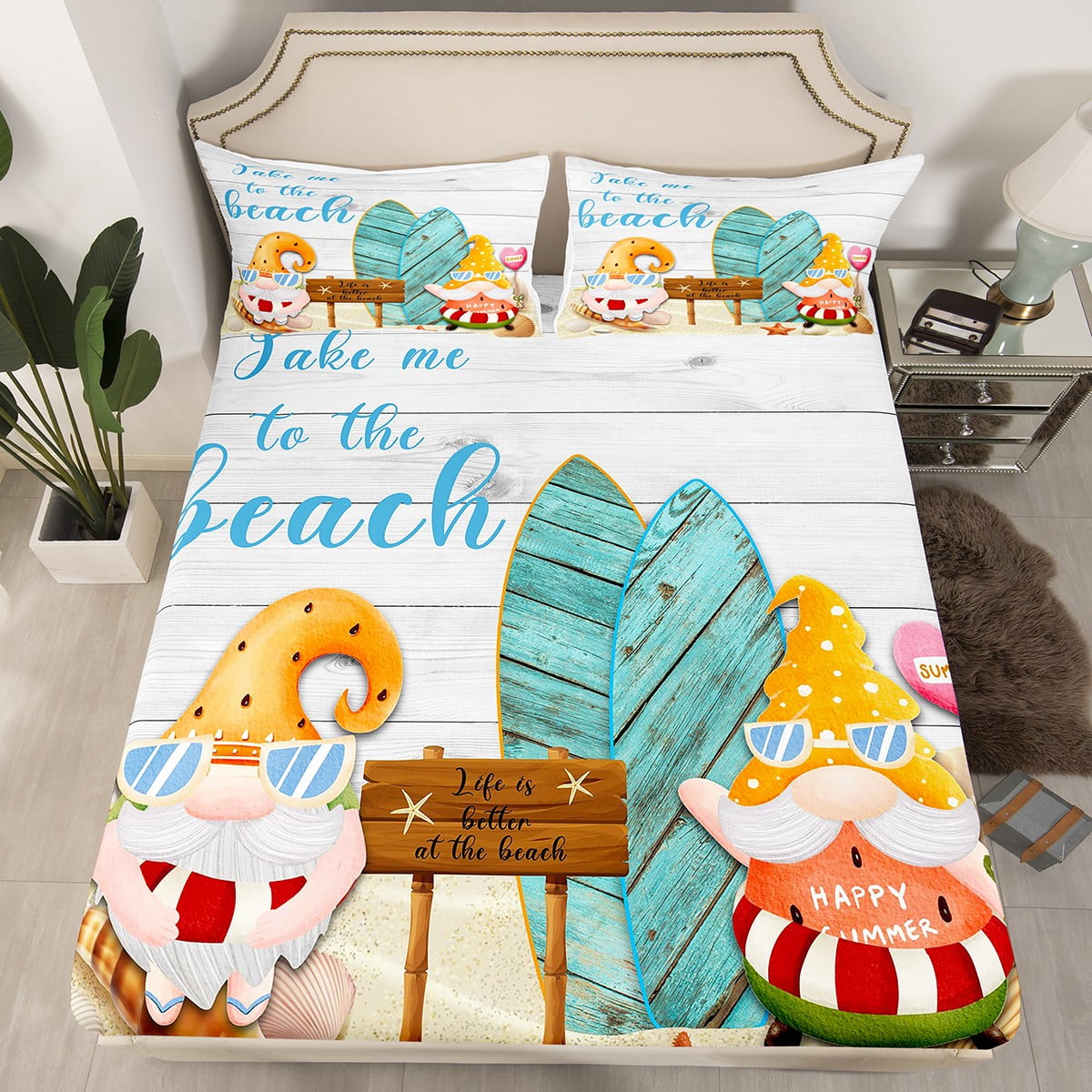 YST Kids Summer Beach Queen Fitted Sheet Cute Gnome Sheets for Boys ...