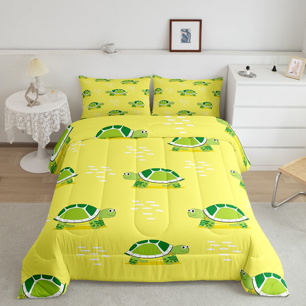YST Kids Tortoise Twin Comforter Set,Cute Green Sea Turtle Down