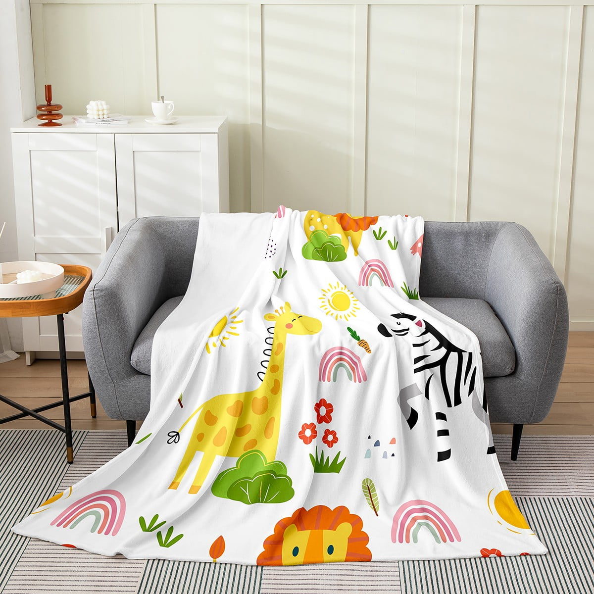 YST Kids Tropical Animal Throw Blanket Cute Lion Giraffe Zebra Fleece