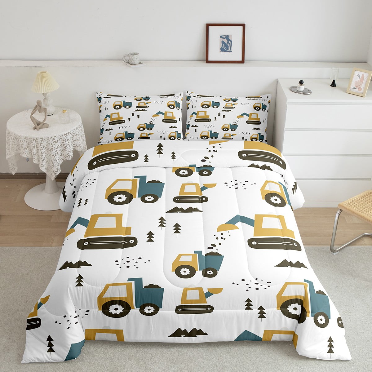 YST Kids Truck Bedding Queen for Boys Construction Vehicle Comforter