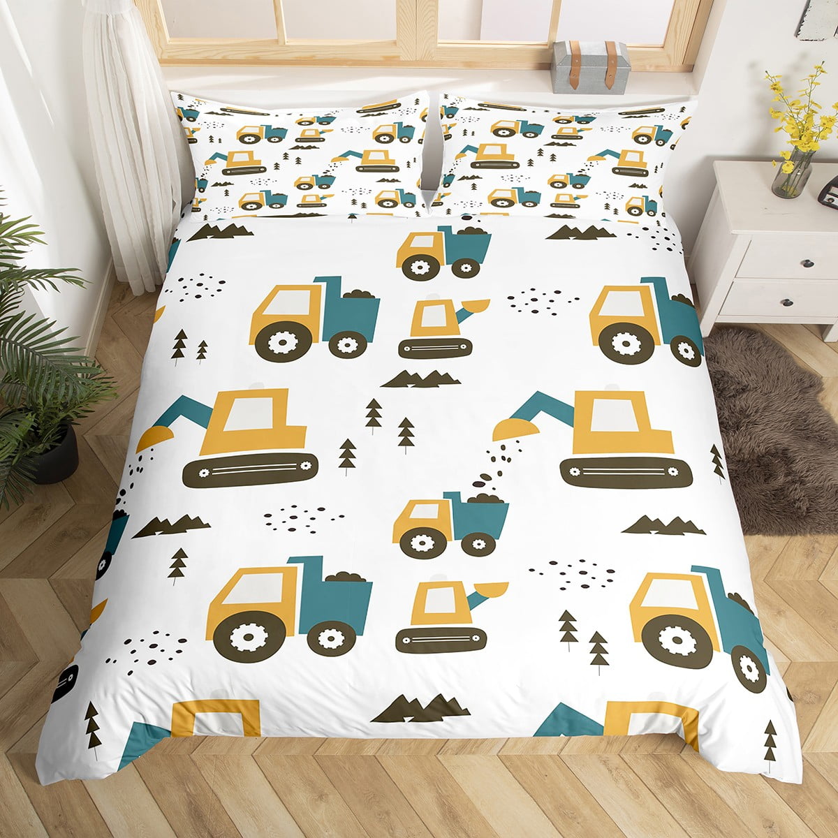 YST Kids Truck Bedding Sets Twin for Boys Construction Vehicle