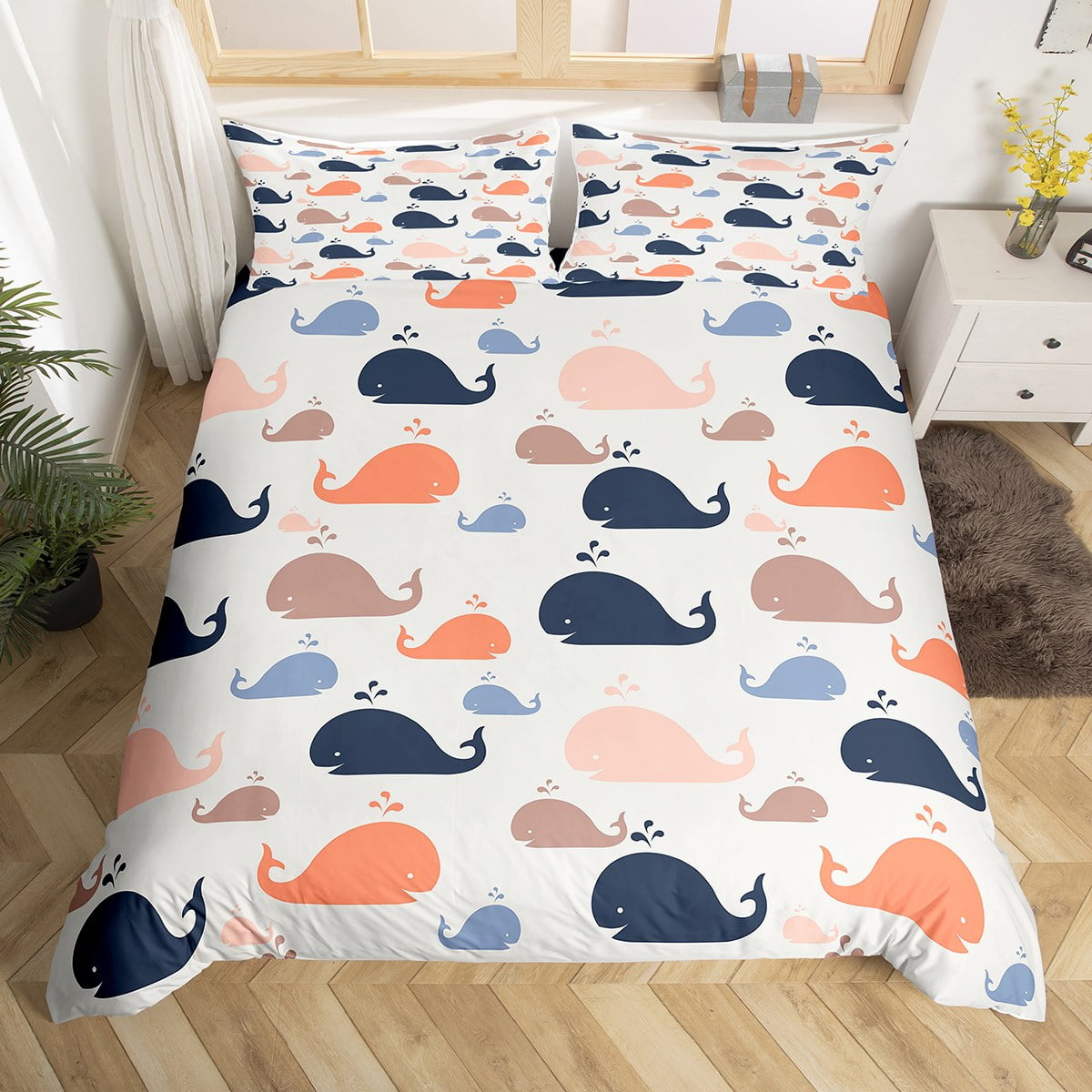 YST Kids Whale Duvet Cover Twin, Cute Whale Marine Life Bedding for