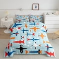 thumbnail image 1 of King Size Airplane Comforter Set, Aircraft Cartoon Style Quilt Bedroom Decor, Cartoon Rocket Bedding Set Aerospace Themed Duvet Insert With 2 Pillow Cases, Blue, 1 of 6