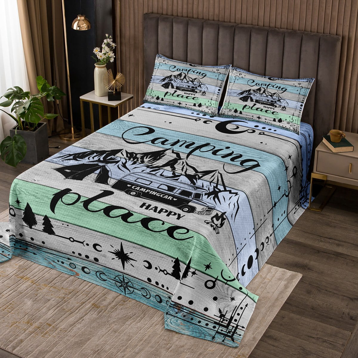 YST King Size Camper Bedspread Set for Camping Lover Travel Trailers