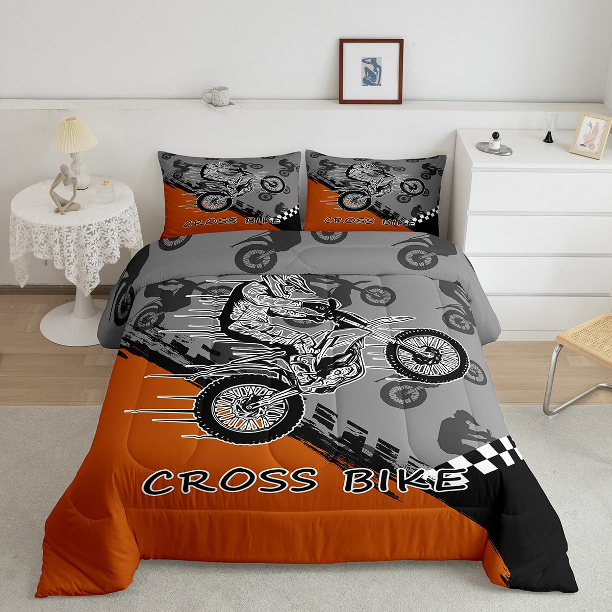 YST King Size Dirt Bike Bedding Set for Boys Girls Kids Motocross Rider