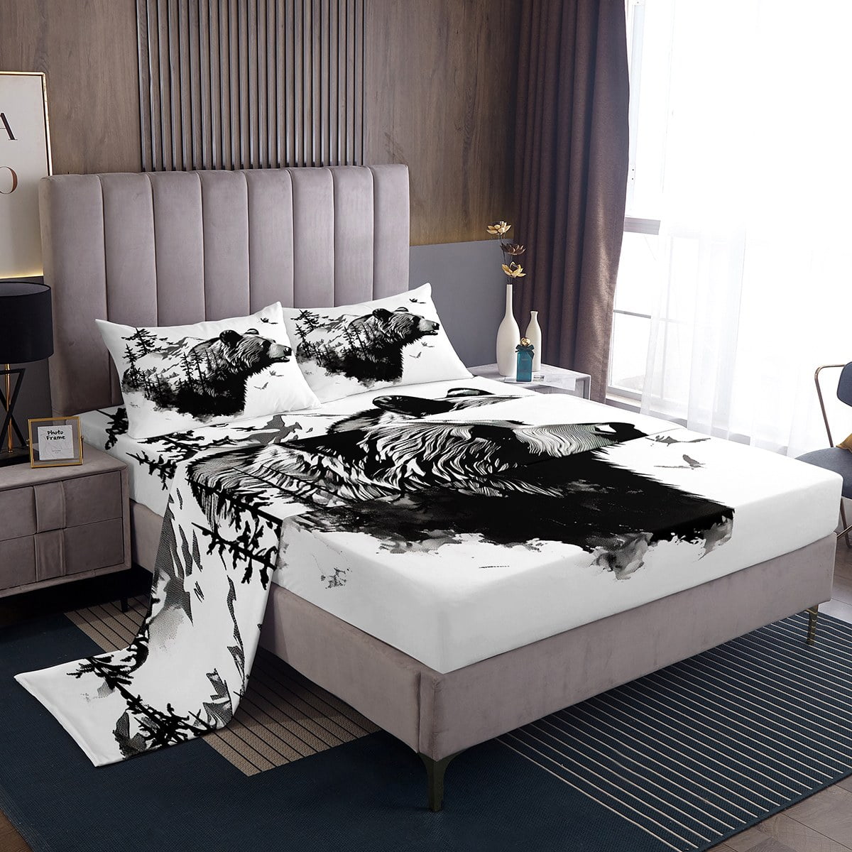 YST King Size Sheets for Boys Girls Bear Hunting Sheet Set, 3D Black