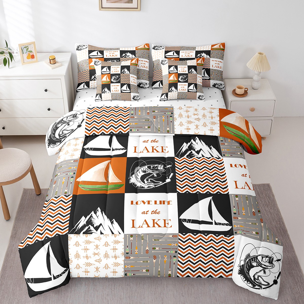 YST Lake House Decor 7 Pieces Bed In A Bag, Retro Sailboat Comforter, 1 ...