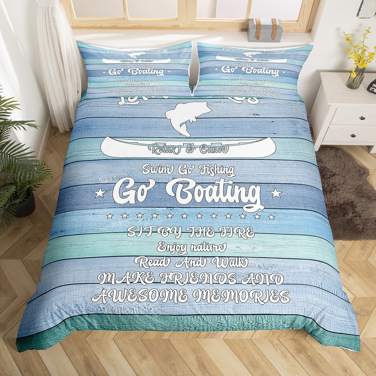 YST Lake Rules Duvet Cover, Go Boating Bedding Set Twin Size, Kids Boys
