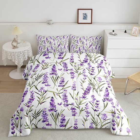 Erosebridal Lavender Bedding Set, Purple Flower Comforter Set Twin Bed, Floral Branches Duvet Insert Teens Women Bedroom, Rustic Farmhouse Quilt With 1 Pillow Case