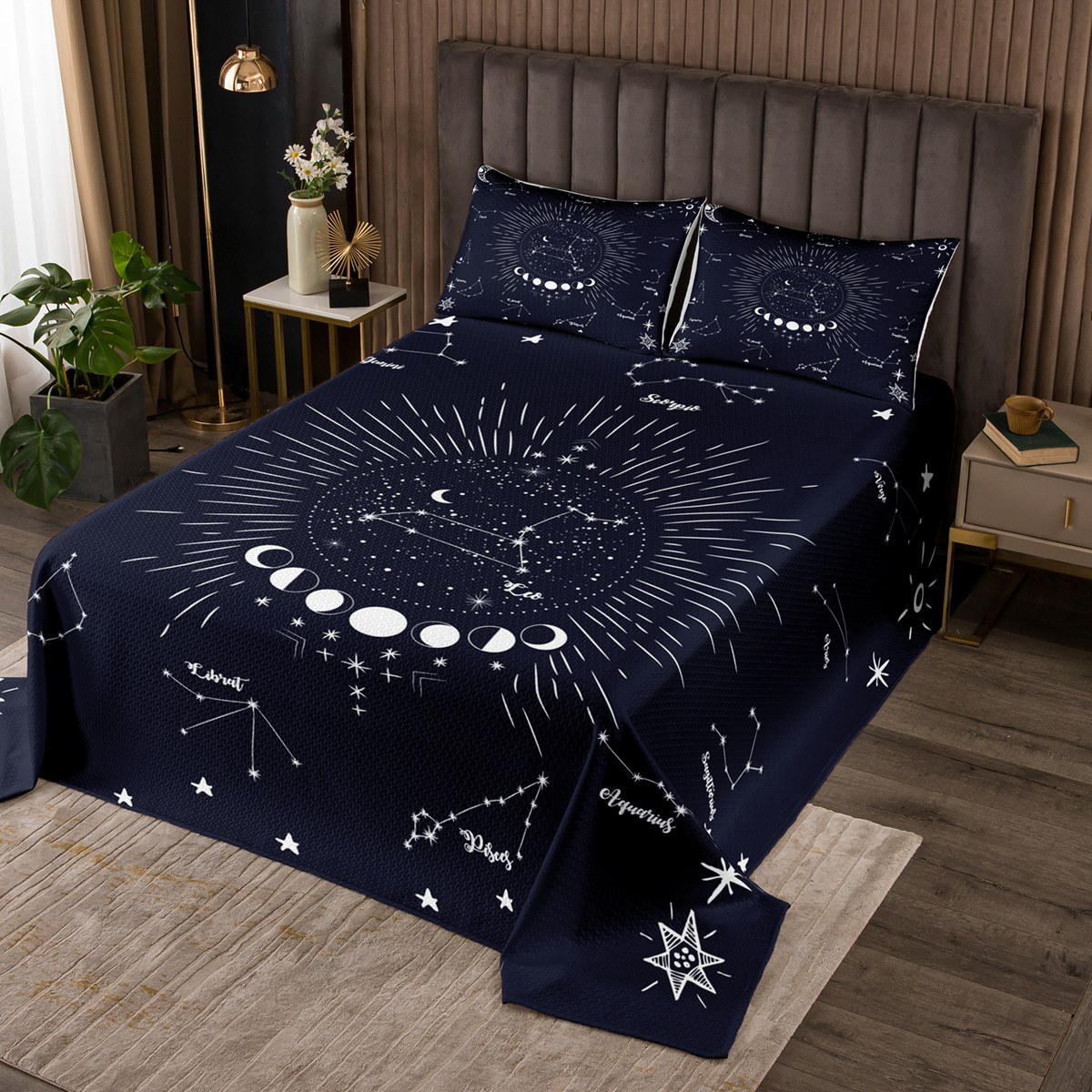 YST Leo Kids Quilt Set Mysterious Nebula Galaxy Bedspread Set Queen 3