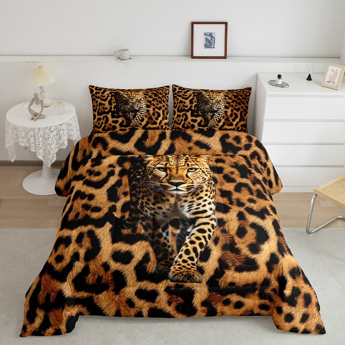 Yst Leopard Print Comforter Set For Boys Wild Animal Skin Bed Comforter 