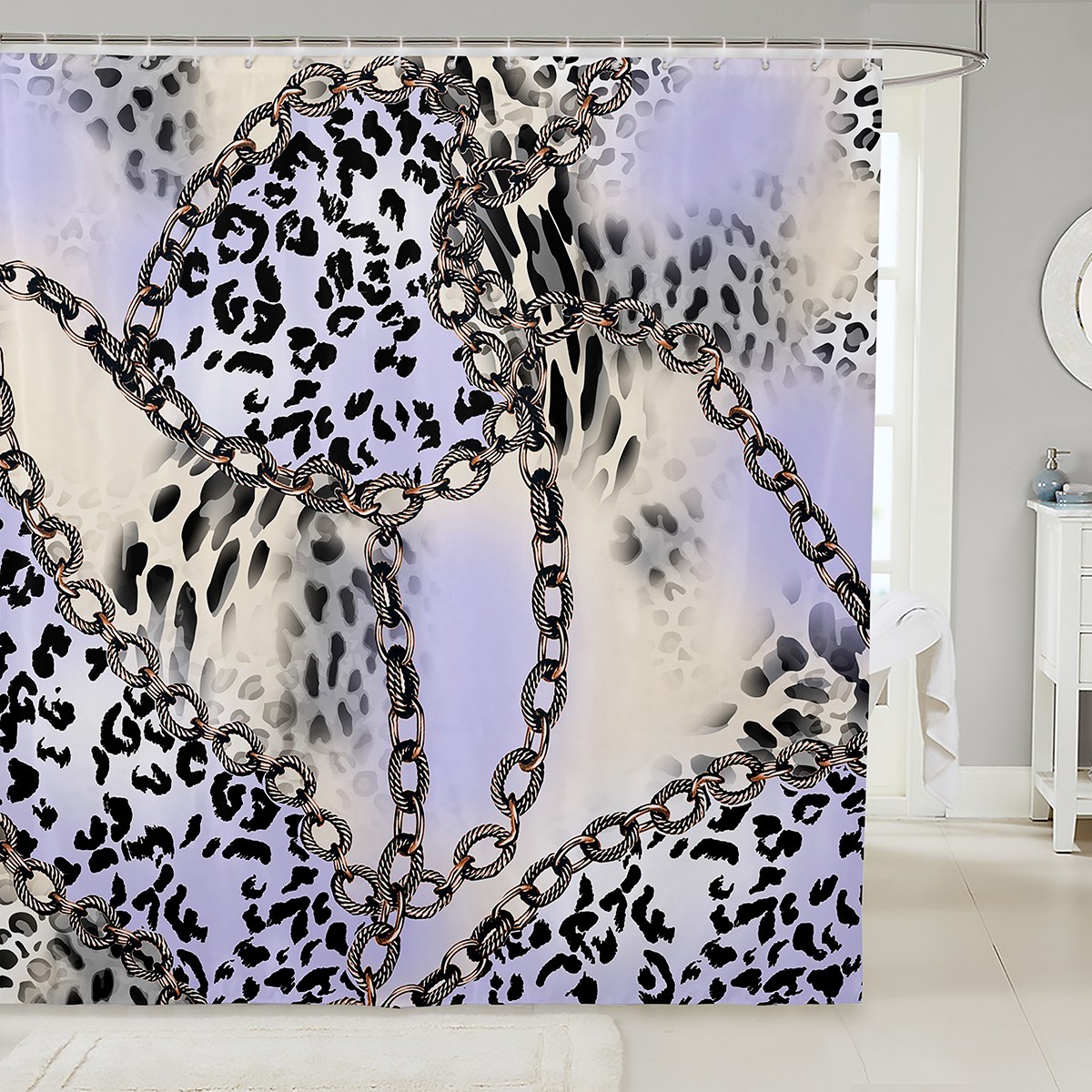 YST Leopard Print Shower Curtain Women Cheetah Printed with Chains