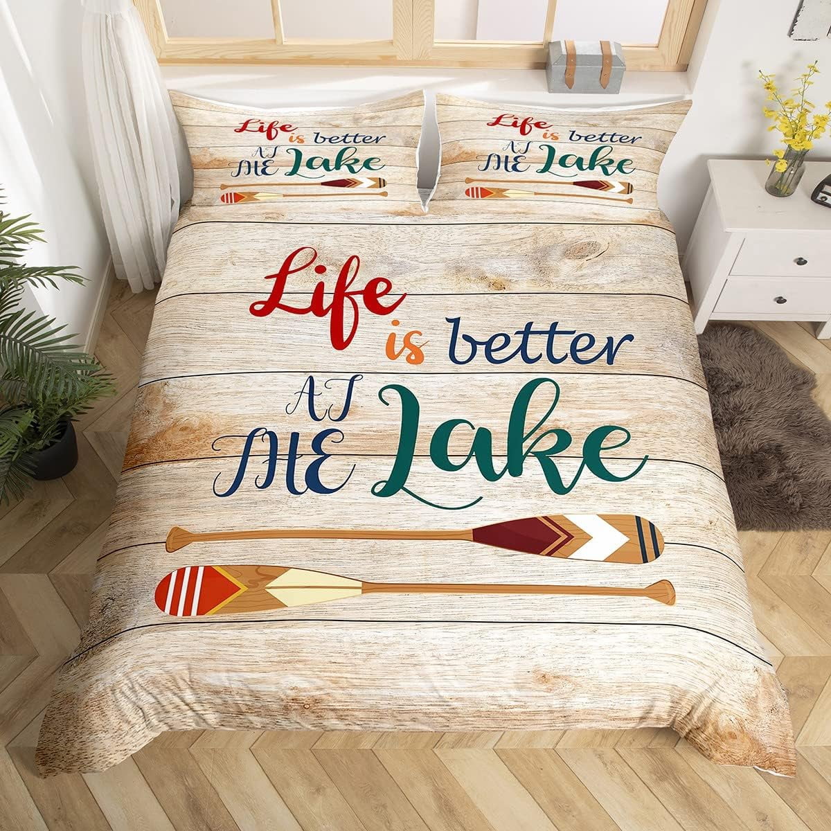 YST Life is Better at The Lake Duvet Cover for Kids Boys Girls,Retro