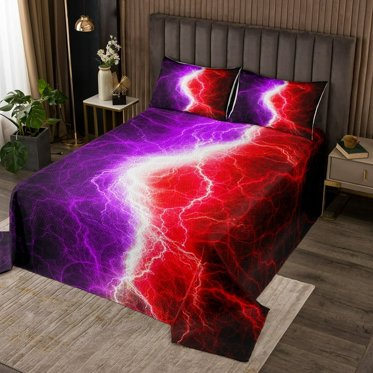 Erosebridal Lightning Quilt Set Queen Size,Purple Red Abstract