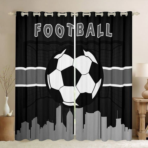 Erosebridal Little Curtains & Drapes Soccer Football Curtains, Sports Gamer Blackout Curtains Video Game Gaming Living Room Curtains, Black Grey