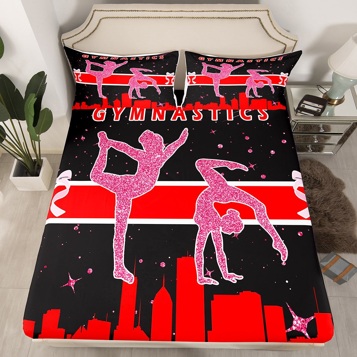 Erosebridal Little Twin Fitted Sheet Gymnastics Sheets, Red Black Bed ...