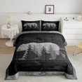 thumbnail image 1 of Lodge Cabin Comforter Set Gray Bear Pine Tree Silhouette Pattern Quilted Duvet Animal Western Jungle Style Bedding for Teens Adults Full Size, 1 of 6