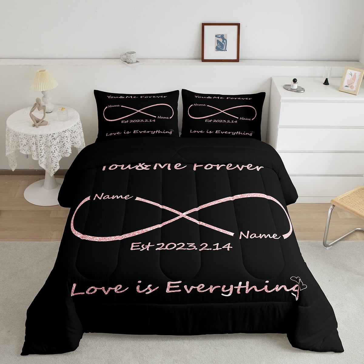 YST Love Couples Bedding, Custom Names And Date, You & Me forever Comforter Set Gifts for Him Or