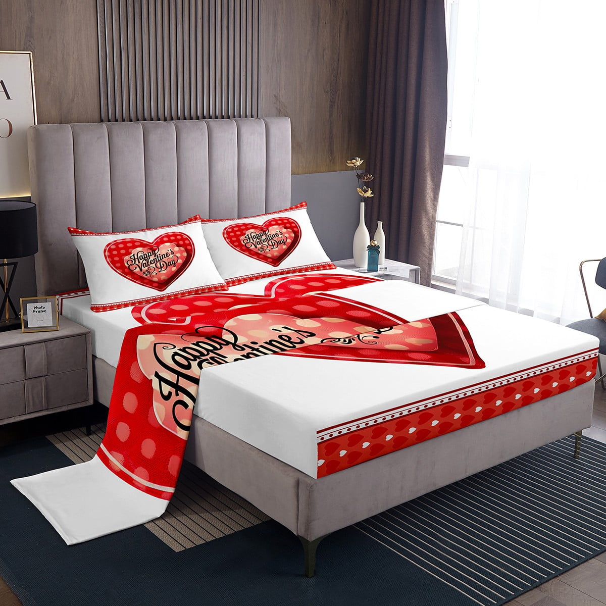 YST Love Sheet Set Happy Valentine's Day Bed Sheets Set King for Girls