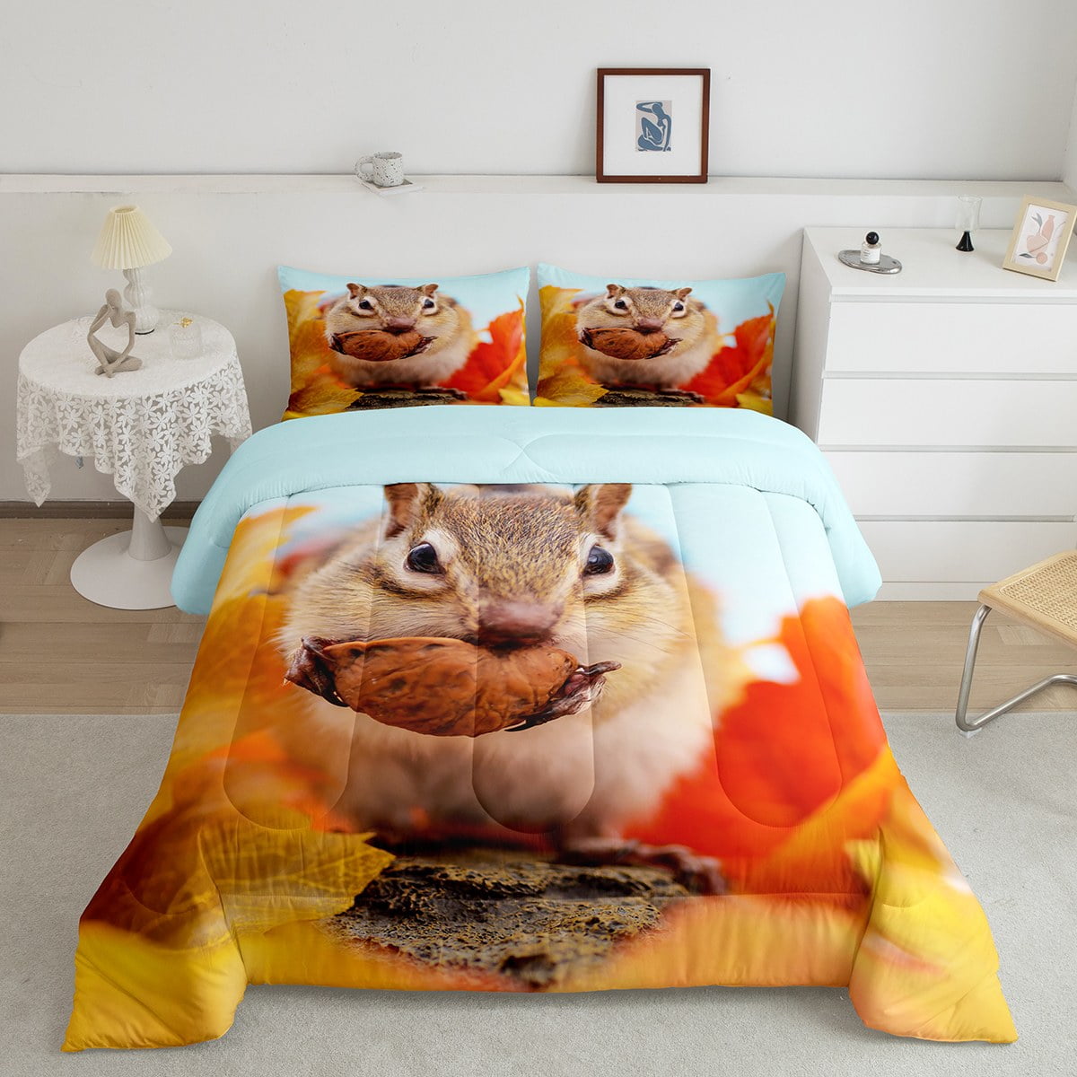 YST Lovely Squirrel Bedding Set Queen Wildlife Animal Comforter Set