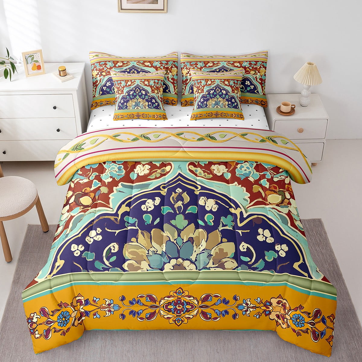 YST Luxury Baroque Twin Comforter Set 7 Piece Vintage Floral Damask Bed ...