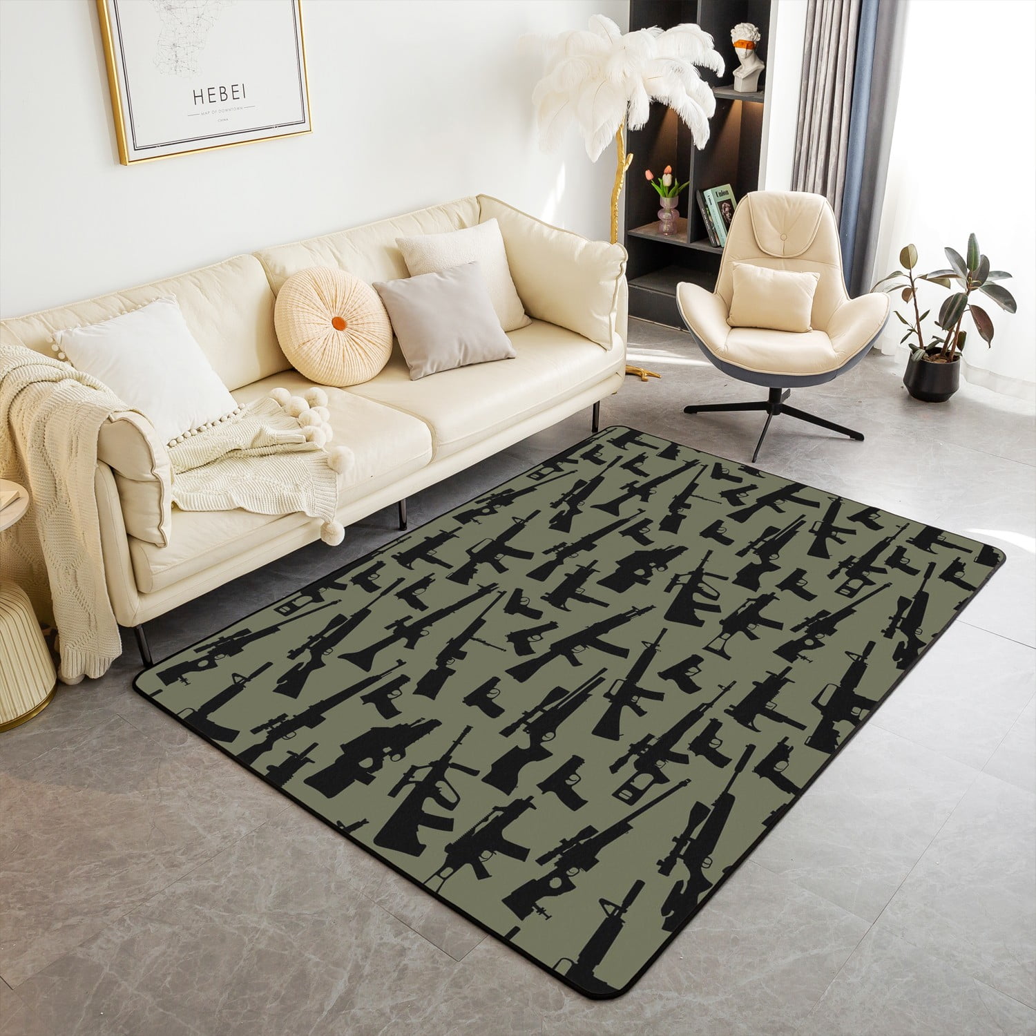 YST Machine Guns Area Rug for Boys Teens Men,Military Theme Rug for