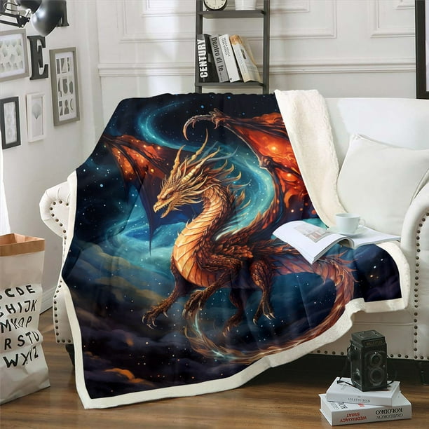 YST Magic Dragon Throw Blanket for Couch 3D Pterosaur Fleece Blanket Magical Aesthetic Sherpa Blanket Gradient Red Navy Blue Blanket Cartoon Dinosaur Bed Blanket Walmart Business Supplies