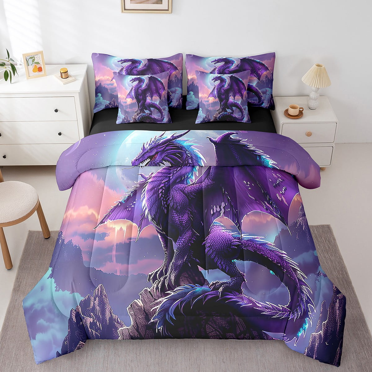 YST Magical Dragon Bedding Queen Size 7 Pieces 3D Dragon Comforter Set ...