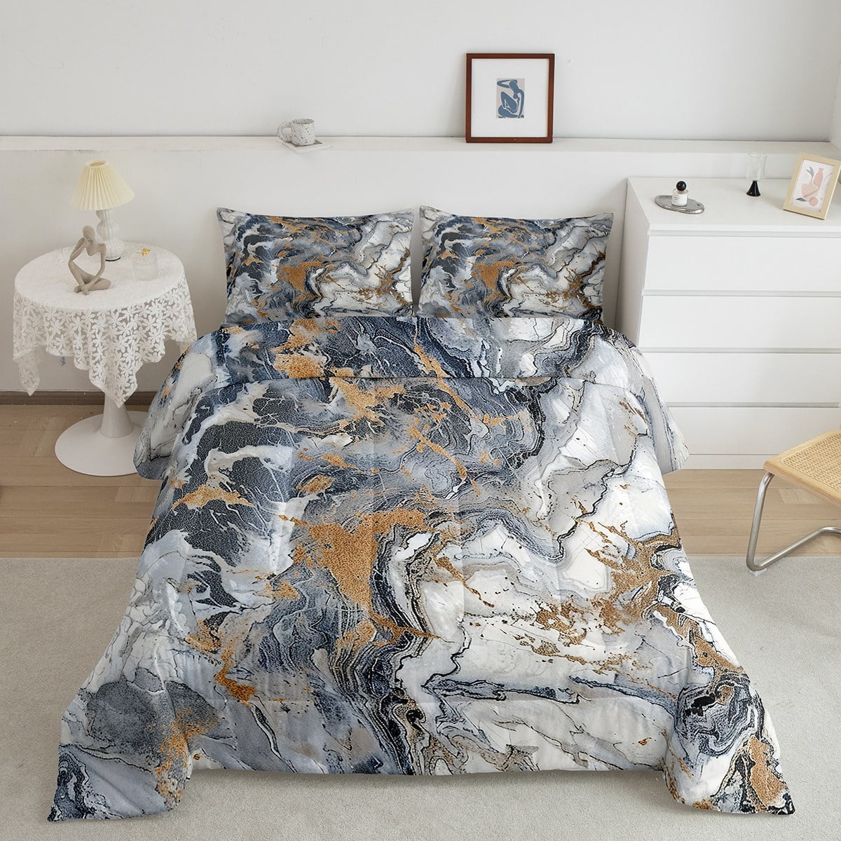 YST Marble Comforter Set King Ink Fluid Bedding Modern Marbling Art