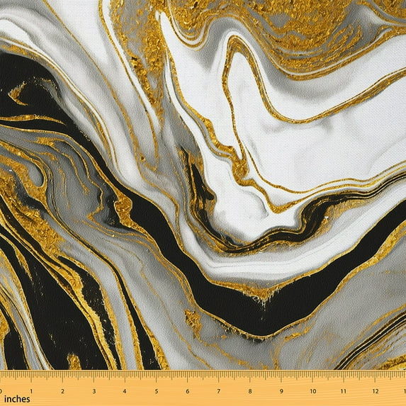 Marbling Fabric By The Yard,Ombre Marble Texture DIY Upholstery Fabric,Abstract Pattern Indoor Outdoor Fabric,Stone Modern Teens Waterproof Decorative Fabric,Gold White,10 Yards