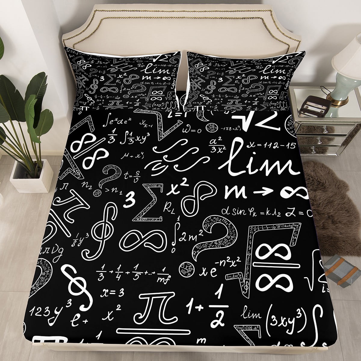 YST Math Equation Fitted Sheet for Boys Girls Math Theme Bed Sheets