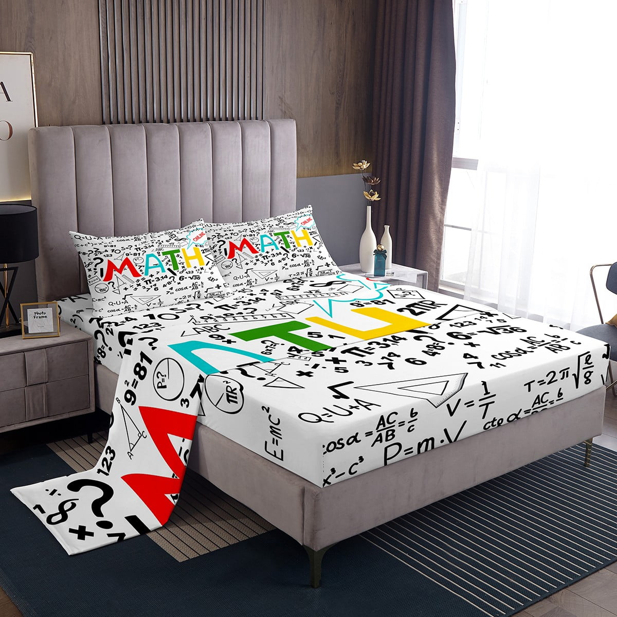 YST Math Theme Bed Sheets Set for Boys Girls School Educational Dorm Bedroom Decor Sheet Set
