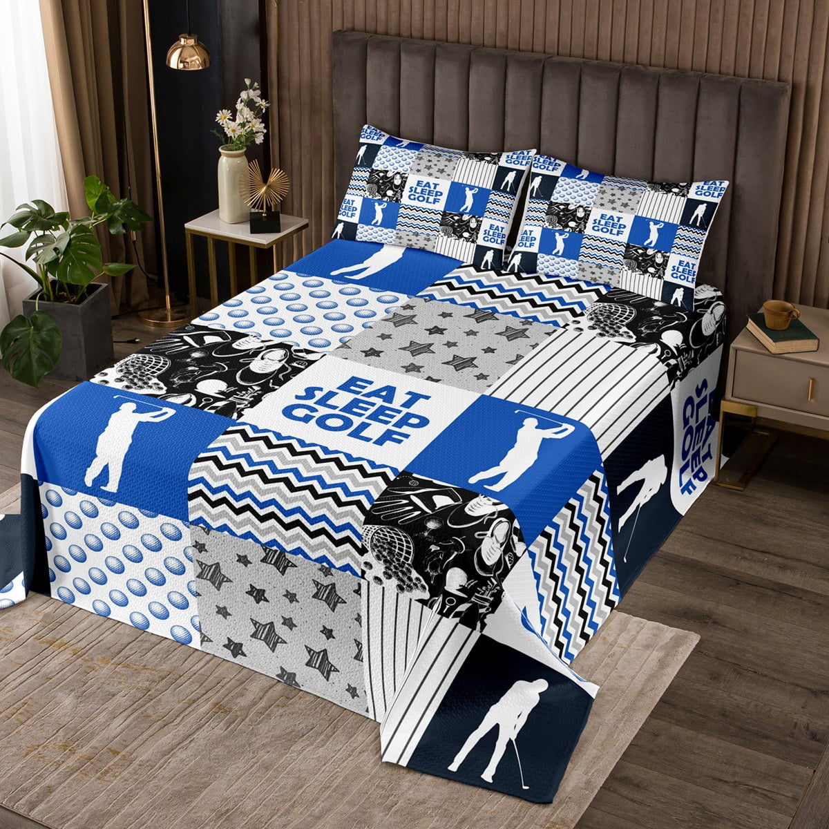 YST Men Golf Bedspread King Size Girly Sports Quilt Set, Ball Games