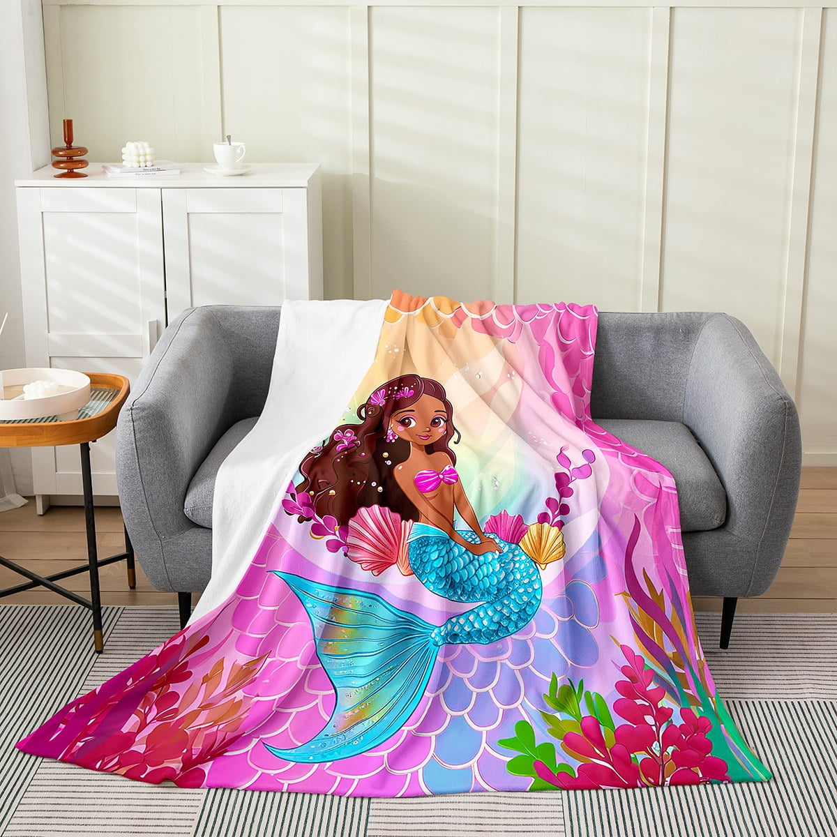 Custom Name Mermaid Blanket For Kids - Personalized 30x40 Inch Super Soft Fleece Throw