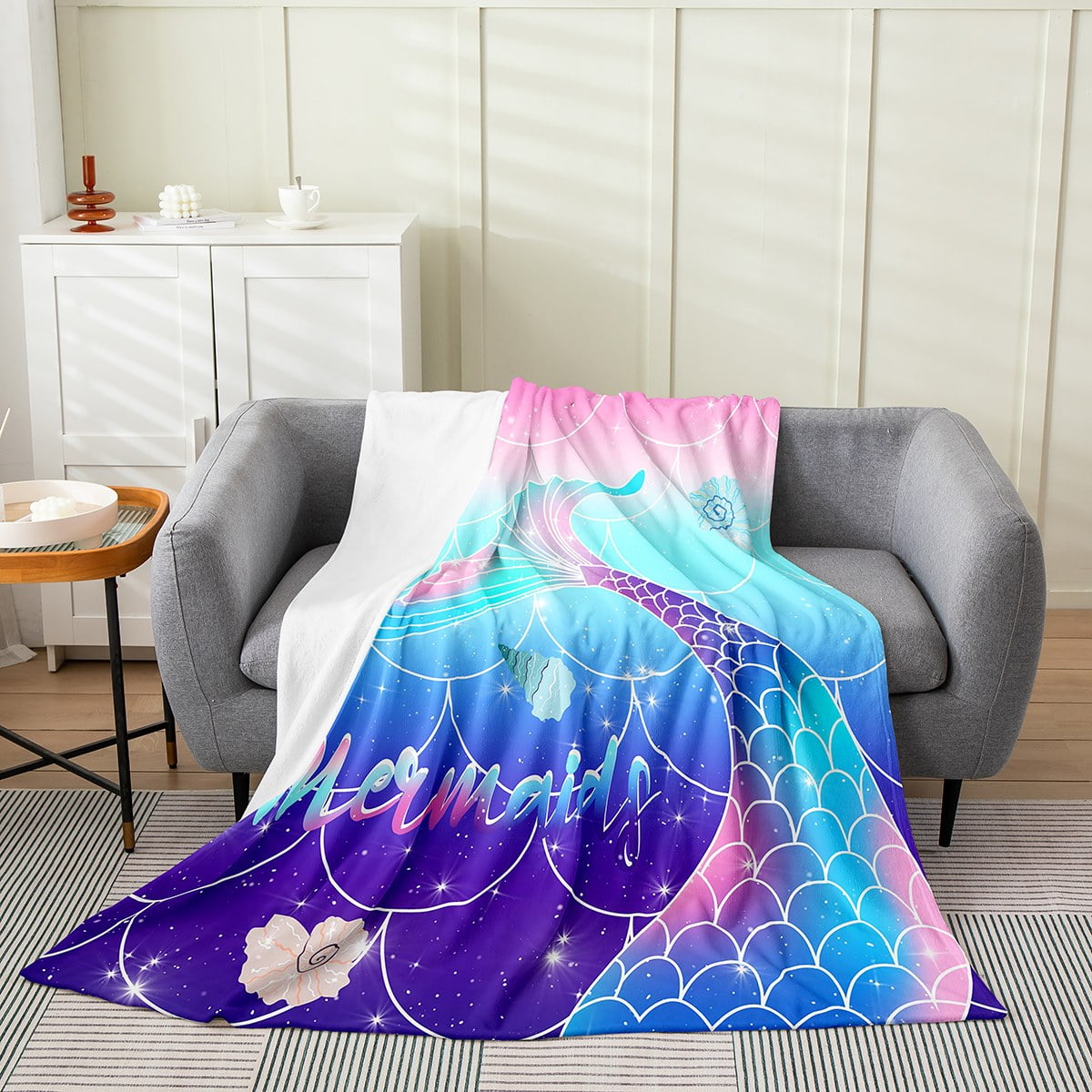 YST Mermaid Tail Throw Blanket for Kids Girls,Mermaid Fish Scale Fleece Blanket,Girly Sparkle