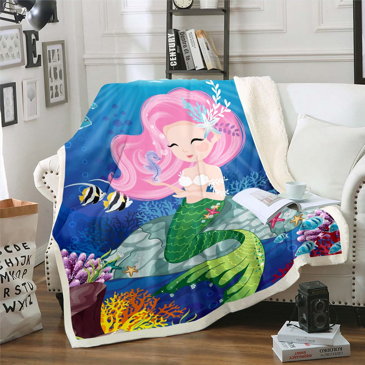 YST Mermaid Throw Blanket for Baby Girls Cute Mermaid Fleece Blanket