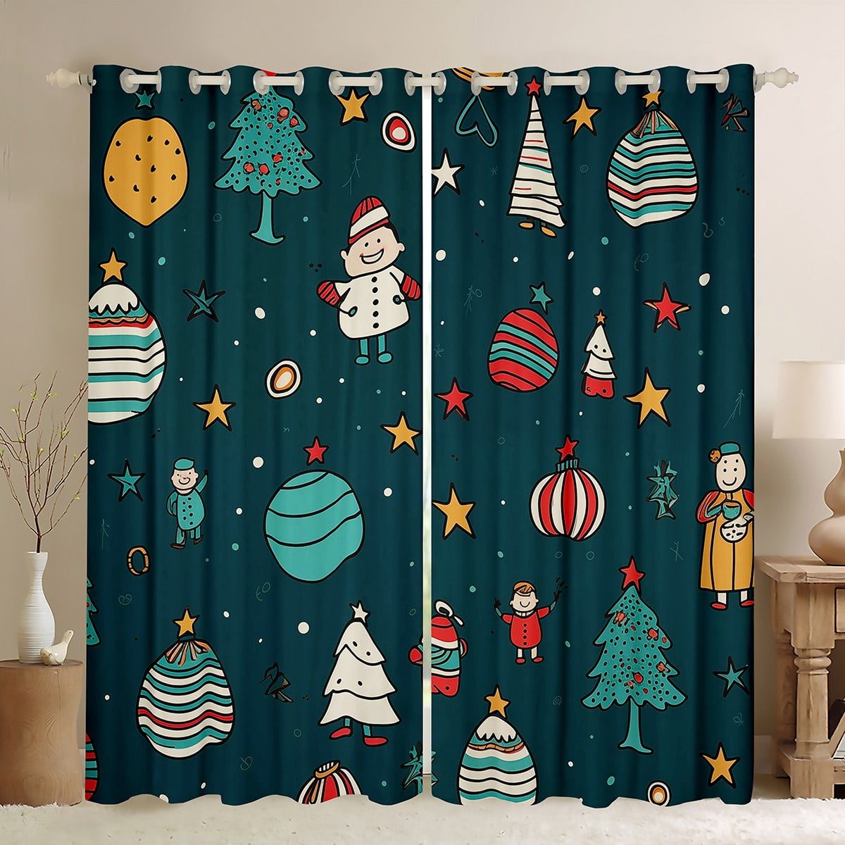 YST Merry Christmas Curtains Cartoon Snowman Blackout Curtains 84x84 ...