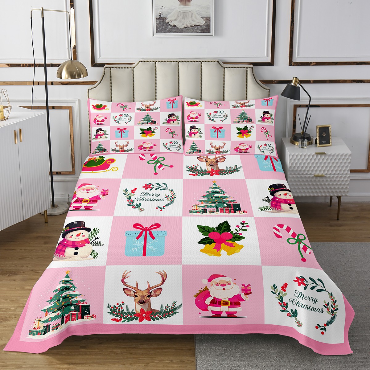 YST Merry Christmas Quilt Set For Kids Bedroom Christmas Tree Bedspread
