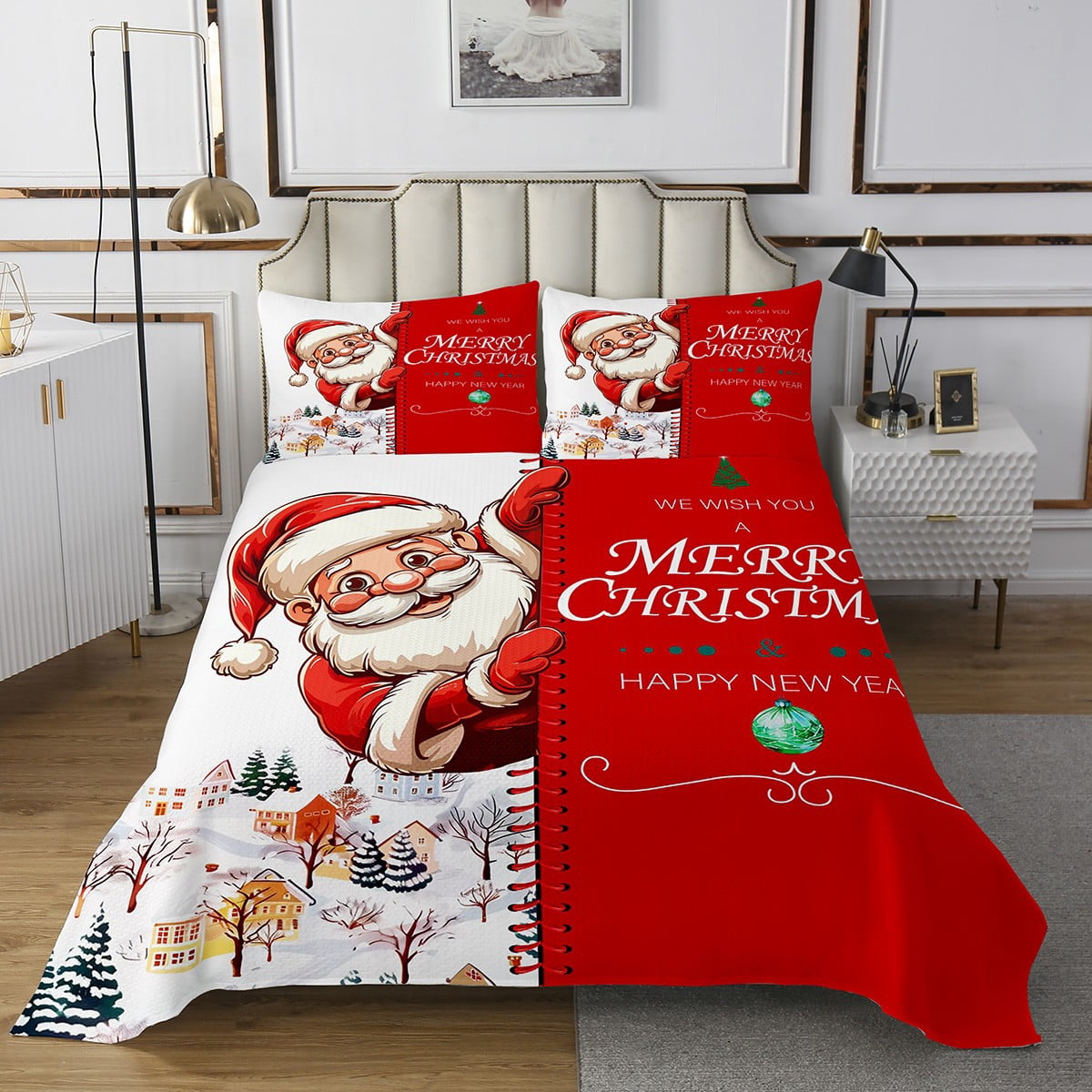 Manfei Santa Claus Full Size Comforter Sets,Merry Christmas Bedding Comforter Set,Cute Xmas Reindeer Bedding Sets For Child,Breathable Home Decor