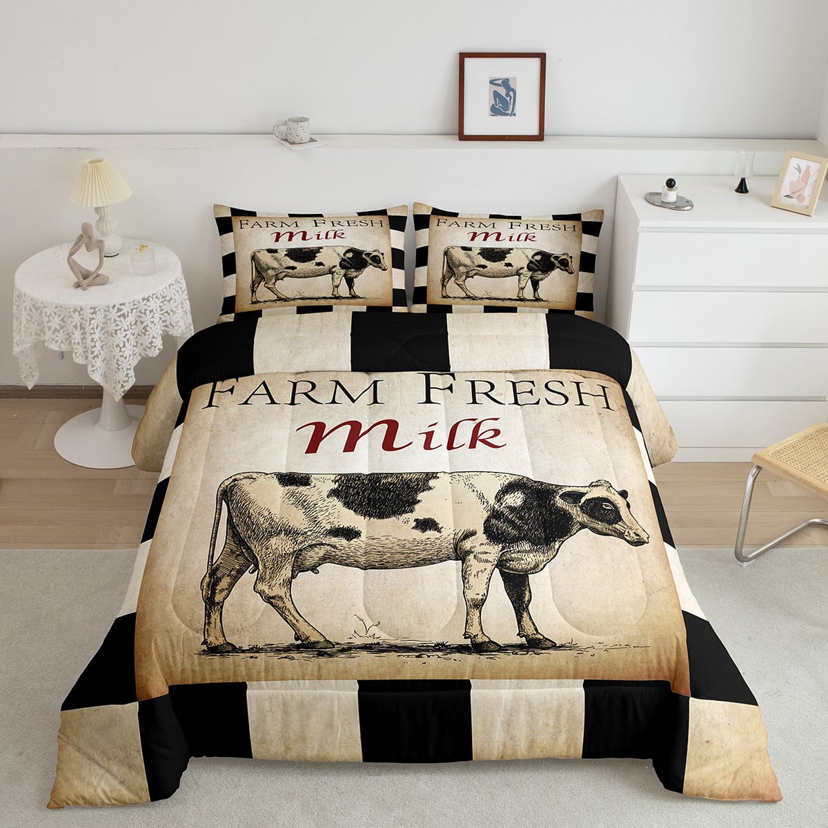 YST Milk Cow Comforter Set, Farm Animal Bedding Set Twin Size For Kids