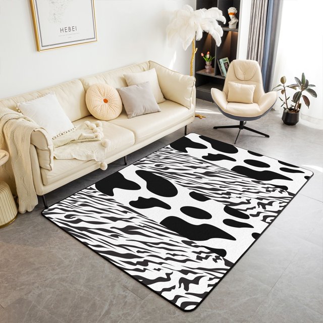 YST Milk Cow Print Area Rug 3x5 Western Non Slip Washable Carpet For