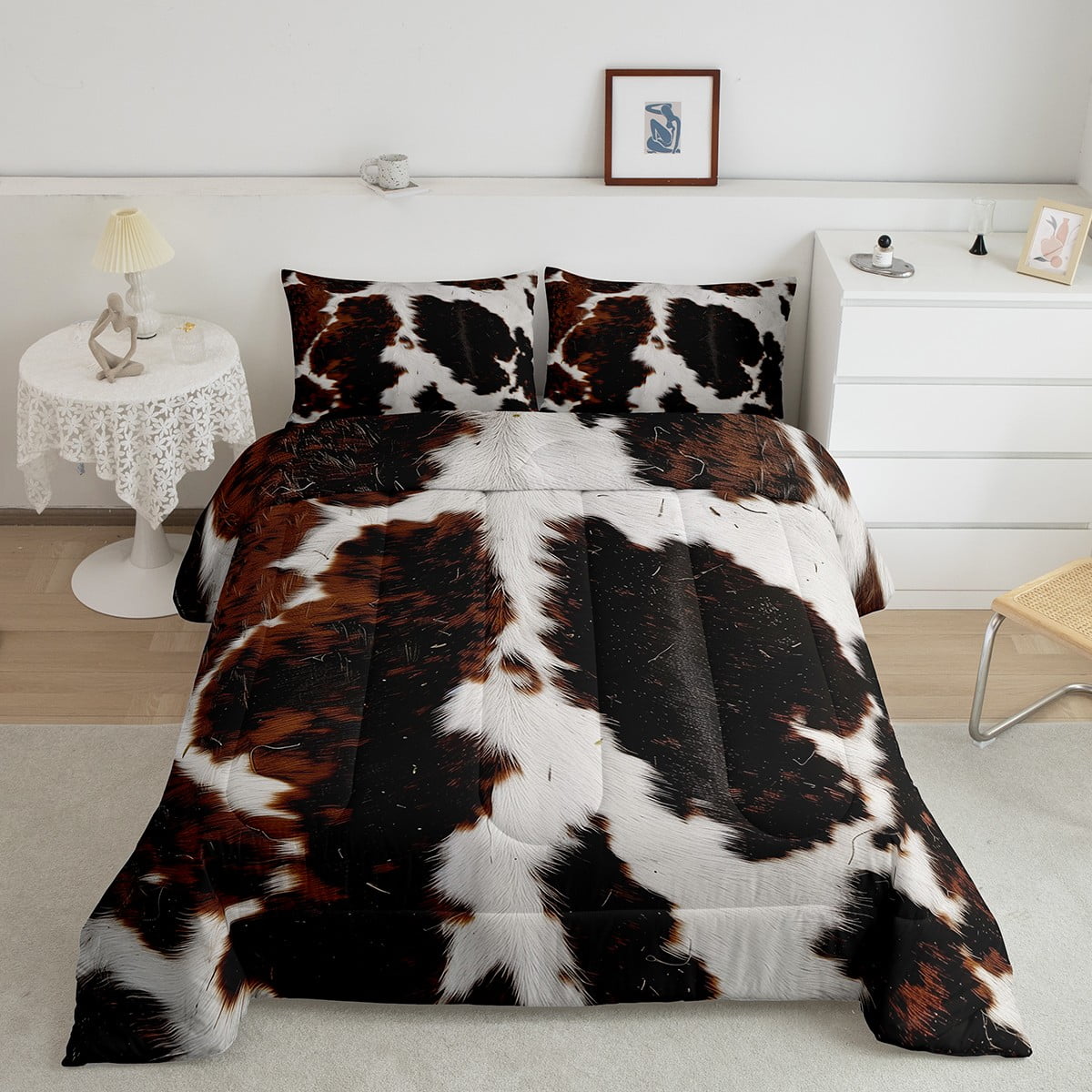 YST Milk Cow Print Bedding King Size Brown Cow Print Comforter Set ...