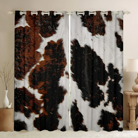 Milk Cow Print 30%-50% Blackout Curtains Brown Cow Print Curtains & Drapes,Faux Pattern Curtains Grid Plaid 30%-50% Black out Curtains,Farmhouse Wildlife Hair Window Drapes