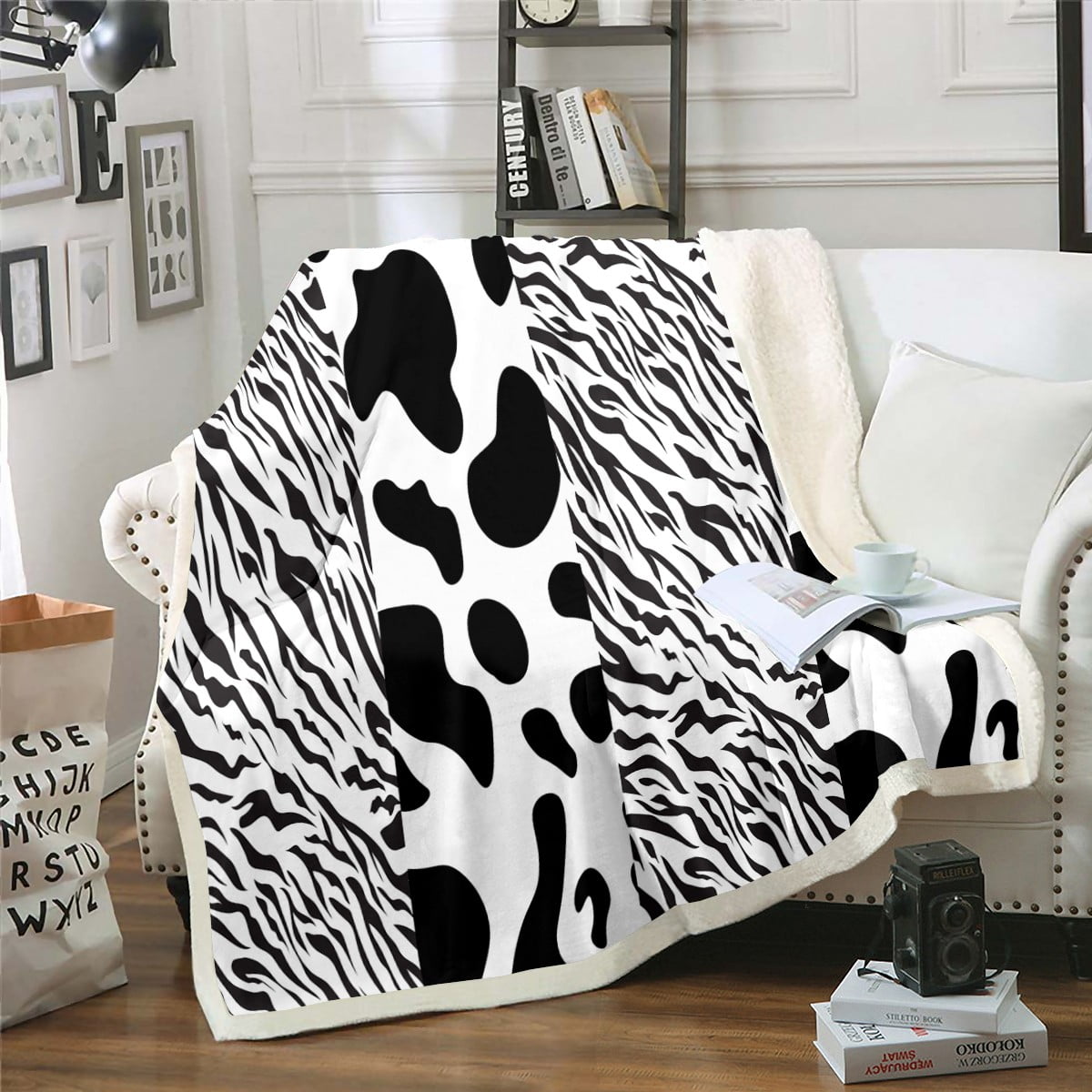 YST Milk Cow Print Blanket Western Throw Blanket 90"x90",Black and